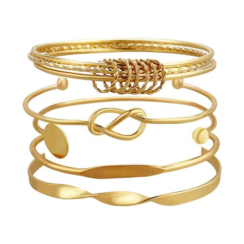 FUNOJOY Bangle Bracelets Set for Women, Multi Layer Stackable Cuff Bracelets, Boho Open Adjustable Bangle Jewelry Gift for Her | Amazon (US)