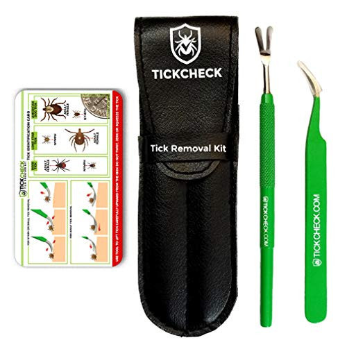 TickCheck Premium Tick Remover Kit - Stainless Steel Tick Remover + Tweezers, Leather Case, and Free Pocket Tick Identification Card (2 Sets) | Amazon (US)