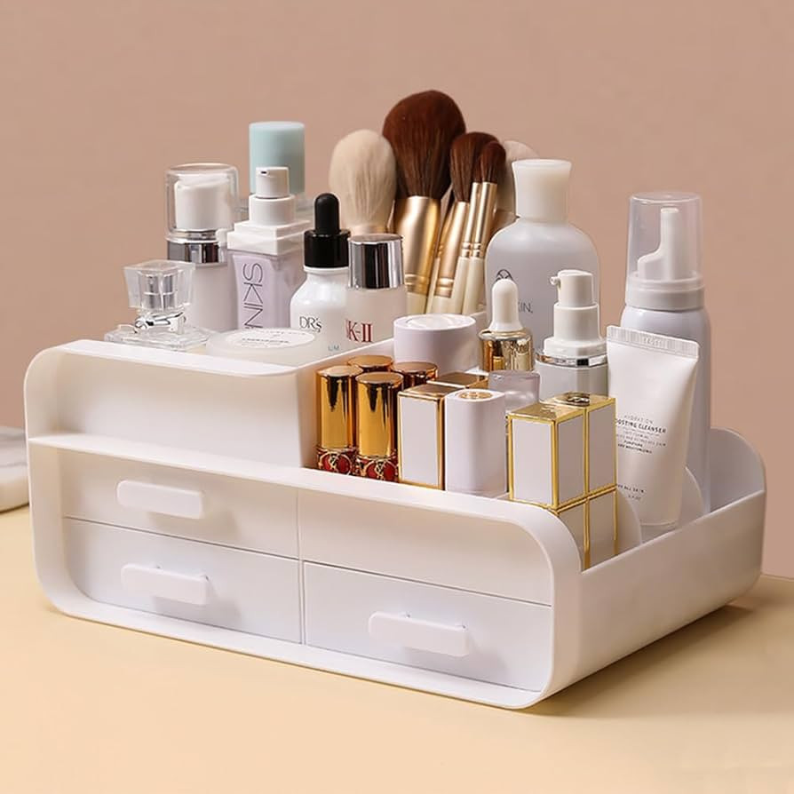 POEASYD Makeup Drawers Organizer Box Bathroom Countertop Organizer with 2 Drawers for Dressing Ta... | Amazon (UK)