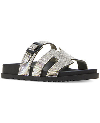 Madden Girl Women's Darling Rhinestone Embellished Footbed Slide Sandals - Macy's | Macy's