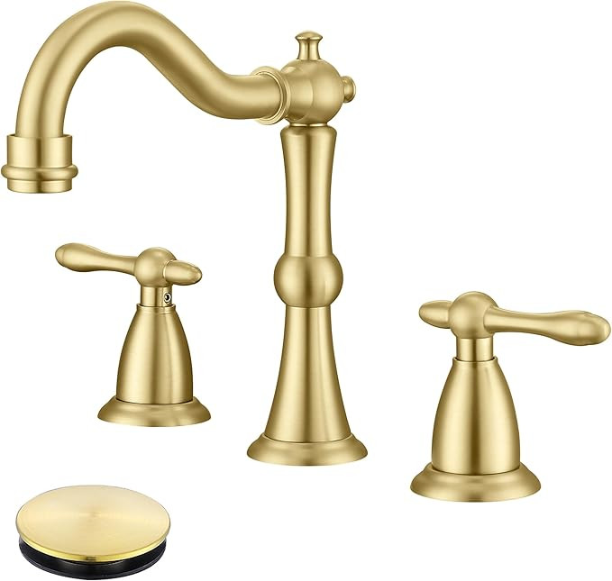 Antique Brushed Gold Bathroom Faucet 3 Hole, Widespread Bathroom Sink Faucet with Pop Up Drain an... | Amazon (US)