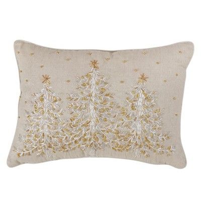 Oversized Lumbar Embroidered Christmas Tree Throw Pillow Tan - Saro Lifestyle | Target