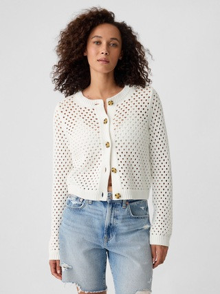 Open-Stitch Crewneck Cardigan | Gap Factory