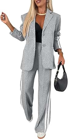 CHICME Womens 2 Piece Blazer Wide Leg Pants Set Airport Travel Outfit | Airport Travel Outfit Wom... | Amazon (US)