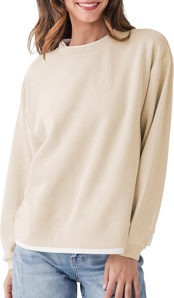 Women's 2 in 1 Contrast Color Pullover Sweatshirt | Amazon (US)