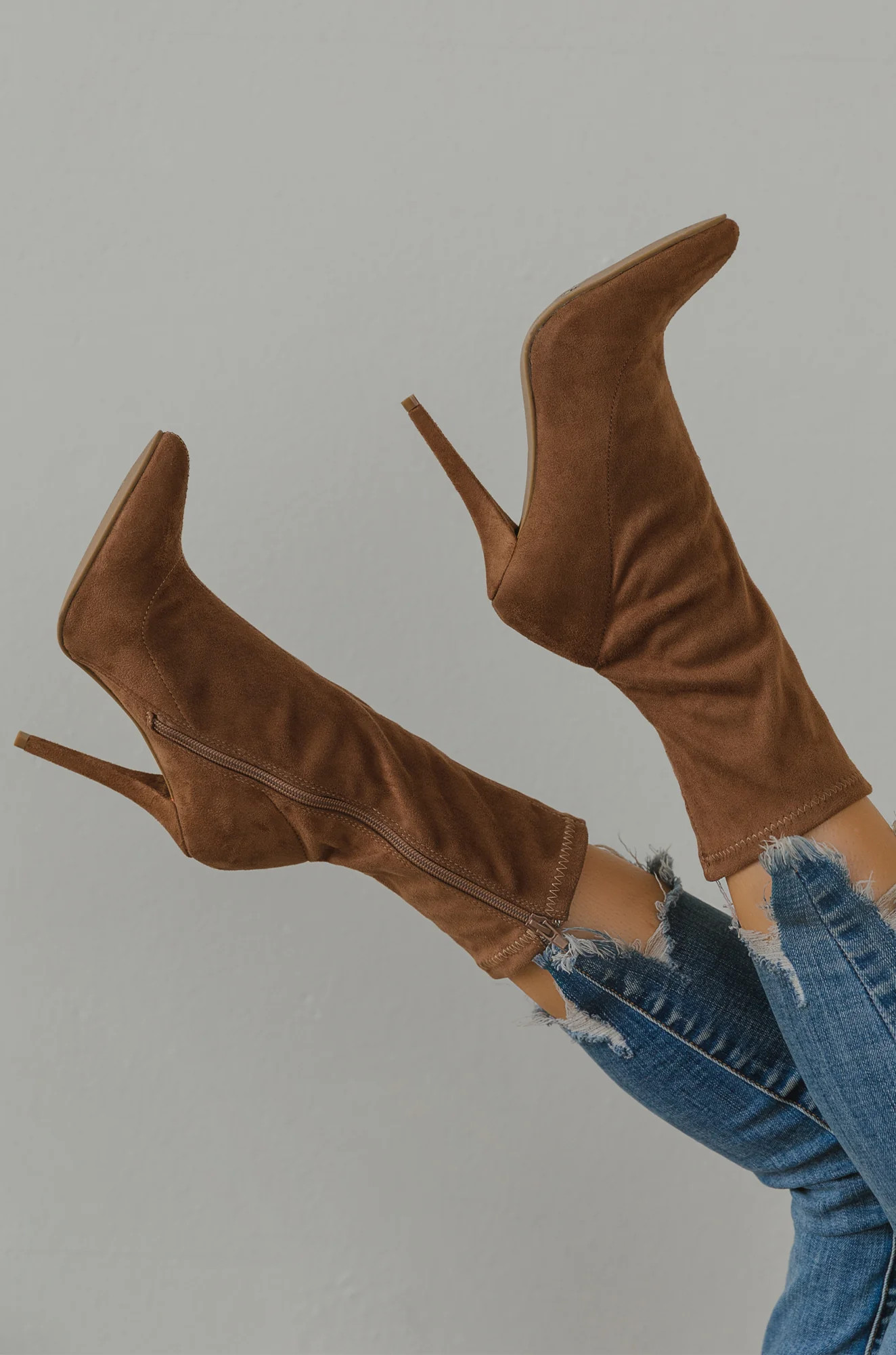 Miss Lola | Taupe Heel Ankle Boots | MISS LOLA