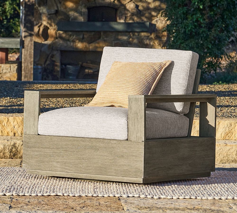 Indio Wood Modern Swivel Outdoor Lounge Chair | Pottery Barn (US)