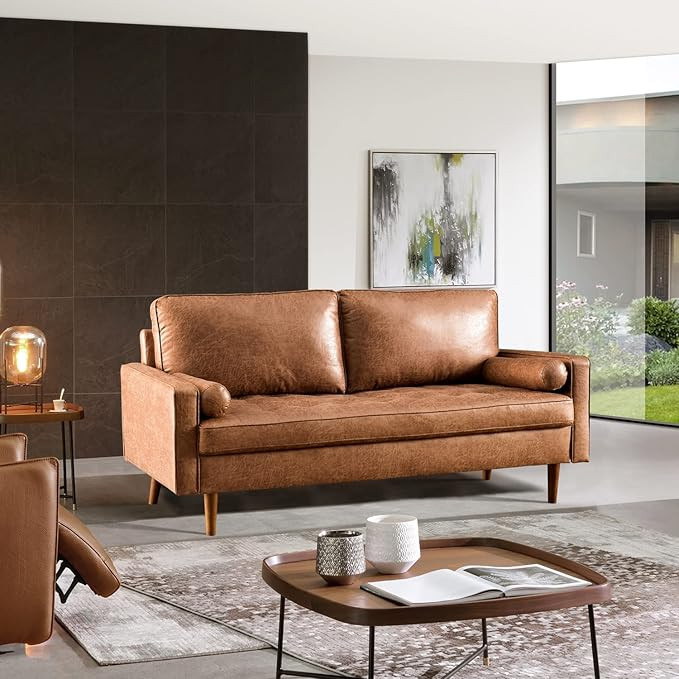 ovios 70" Mid-Century Modern Loveseat, 2-Seater Suede Leather Sofa Couch with Comfy Upholstered C... | Amazon (US)