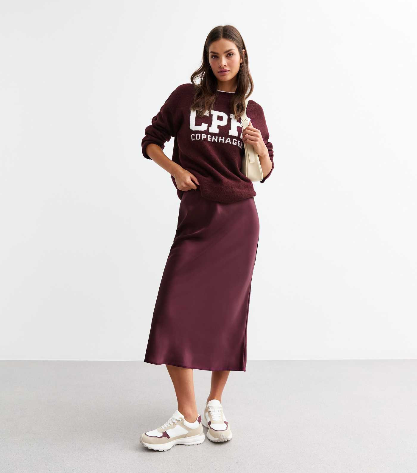 Burgundy Satin Bias Cut Midi Skirt | New Look | New Look (UK)