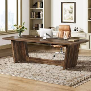 Moronia 70.9 in. Rectangle Dark Brown Wood Executive Desk Large Home Office Desk Business Desk with Wooden Pedestal | The Home Depot