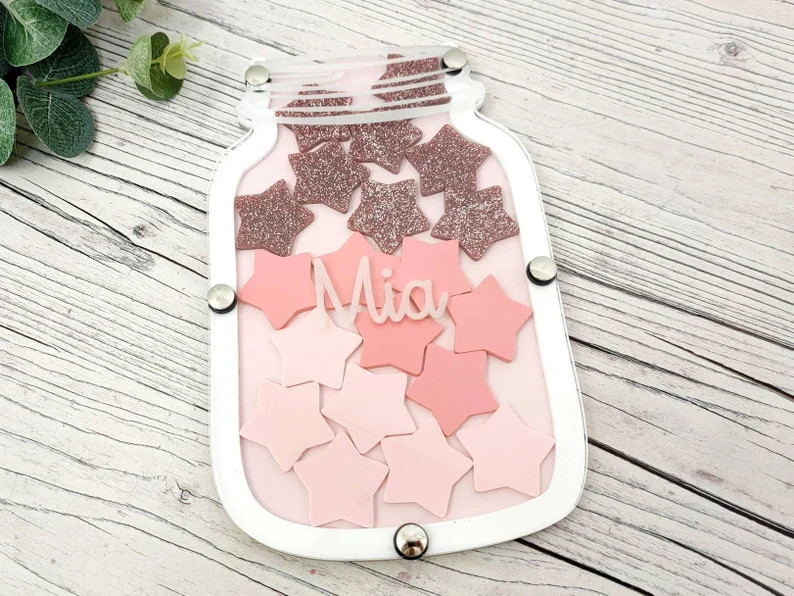 Personalised Reward Jar Pink and White Reward Jar GLITTER STARS Reward Chart Good Behaviour Syste... | Etsy (US)