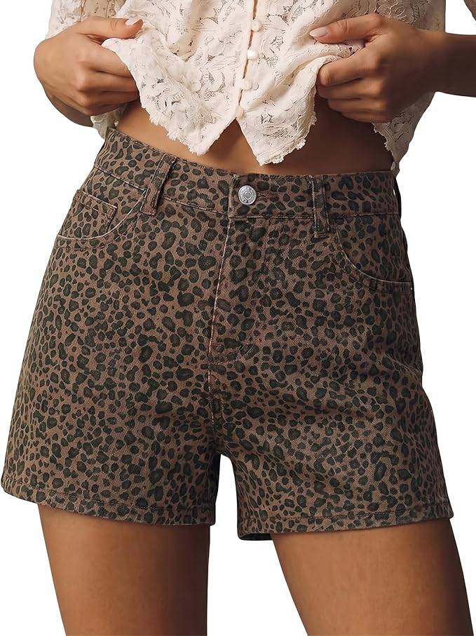luvamia Jean Shorts for Women Trendy High Waisted Cheetah Leopard Animal Print Stretchy Denim Sho... | Amazon (US)