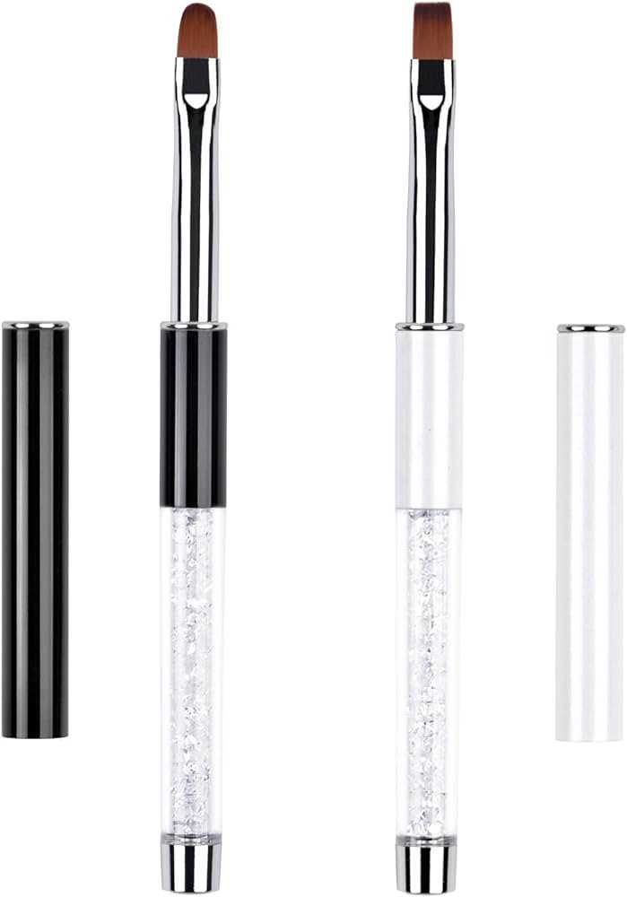Ycyan 2Pcs Oval & Flat UV Gel Nail Brush Set Rhinestone Handle Professional Nail Art Design Brush... | Amazon (US)