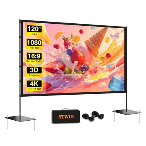 STWUI Outdoor-Projector-Screen-with-Stand - 120 inch Portable Projection Screen Indoor Outdoor Projector Screens 16:9 4K HD Lightweight Movie Screen with Carry Bag for Backyard Movie Night | Amazon (US)