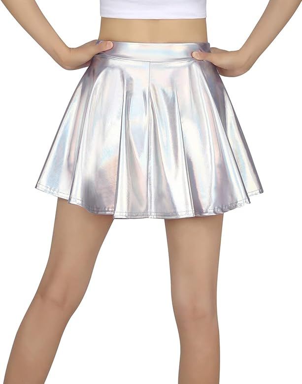 HDE Girl's Metallic Skater Skort Dance Athletic Shiny Holographic Scooter Skirt | Amazon (US)