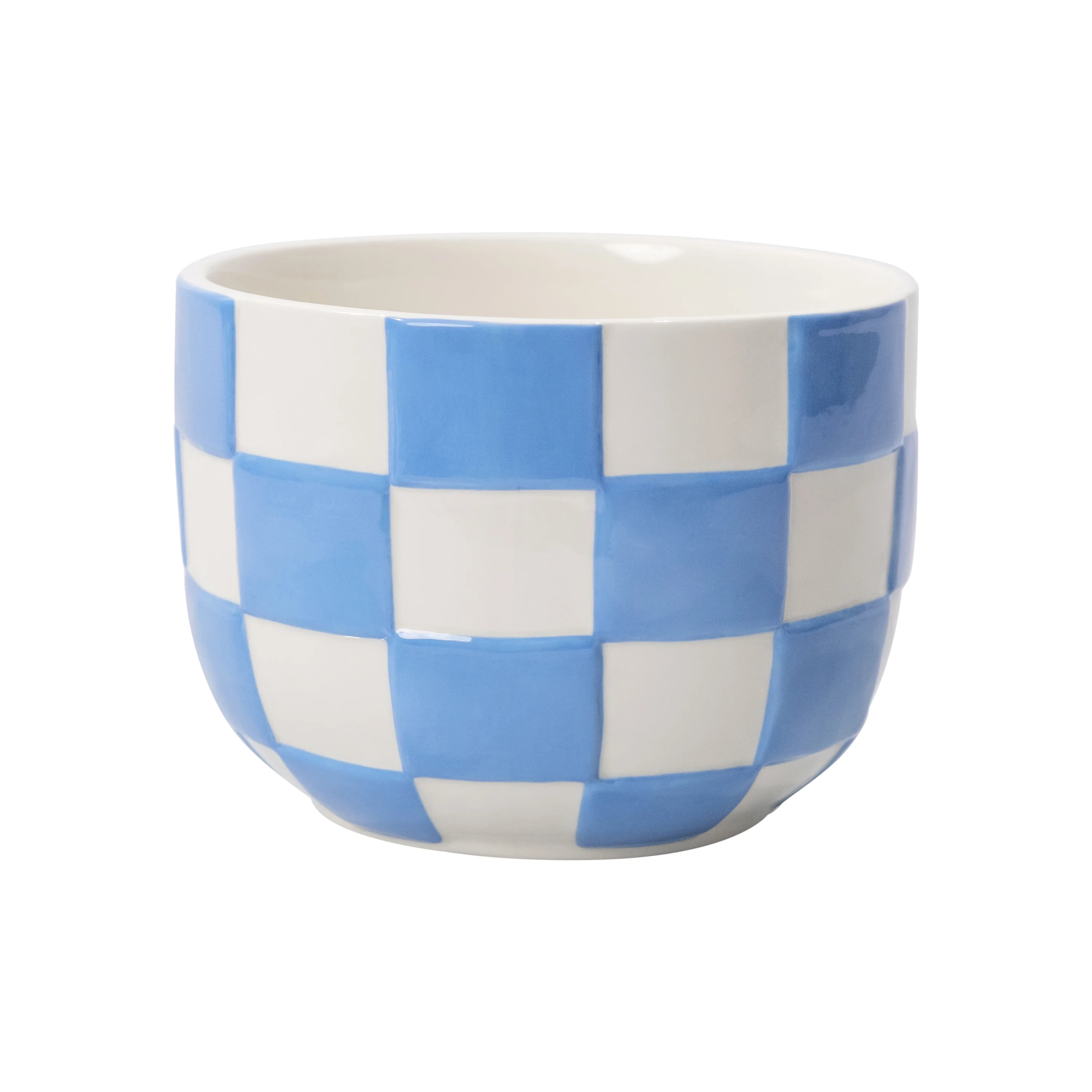 Mainstays Lennon 6" x 6" x 4.5" Round Blue Checkered Ceramic Planter | Walmart (US)