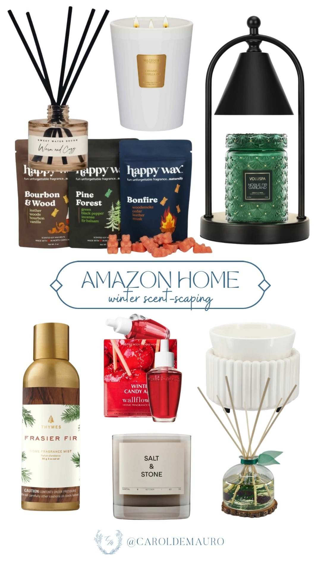 Refresh your home this winter with these essential Amazon home scents that will make your space feel like a warm retreat! Check out festive favorites like the Frasier Fir mist, Voluspa Noble Fir Garland candle, and Happy Wax melts in "Bonfire" and "Pine Forest" to bring the outdoors in.

amazon home, home scents, cozy vibes, winter home, affordable finds, gift guide for the new homeowners, bedroom finds, clean home

#LTKU #LTKSeasonal #LTKHome