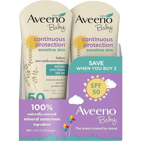 Aveeno Baby Continuous Protection Zinc Oxide Mineral Sunscreen Lotion for Sensitive Skin, Broad Spec | Amazon (US)