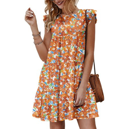Frontwalk Ladies Tank Dress Crew Neck Summer Beach Sundress Short Sleeve Mini Dresses Holiday Hawaii | Walmart (US)