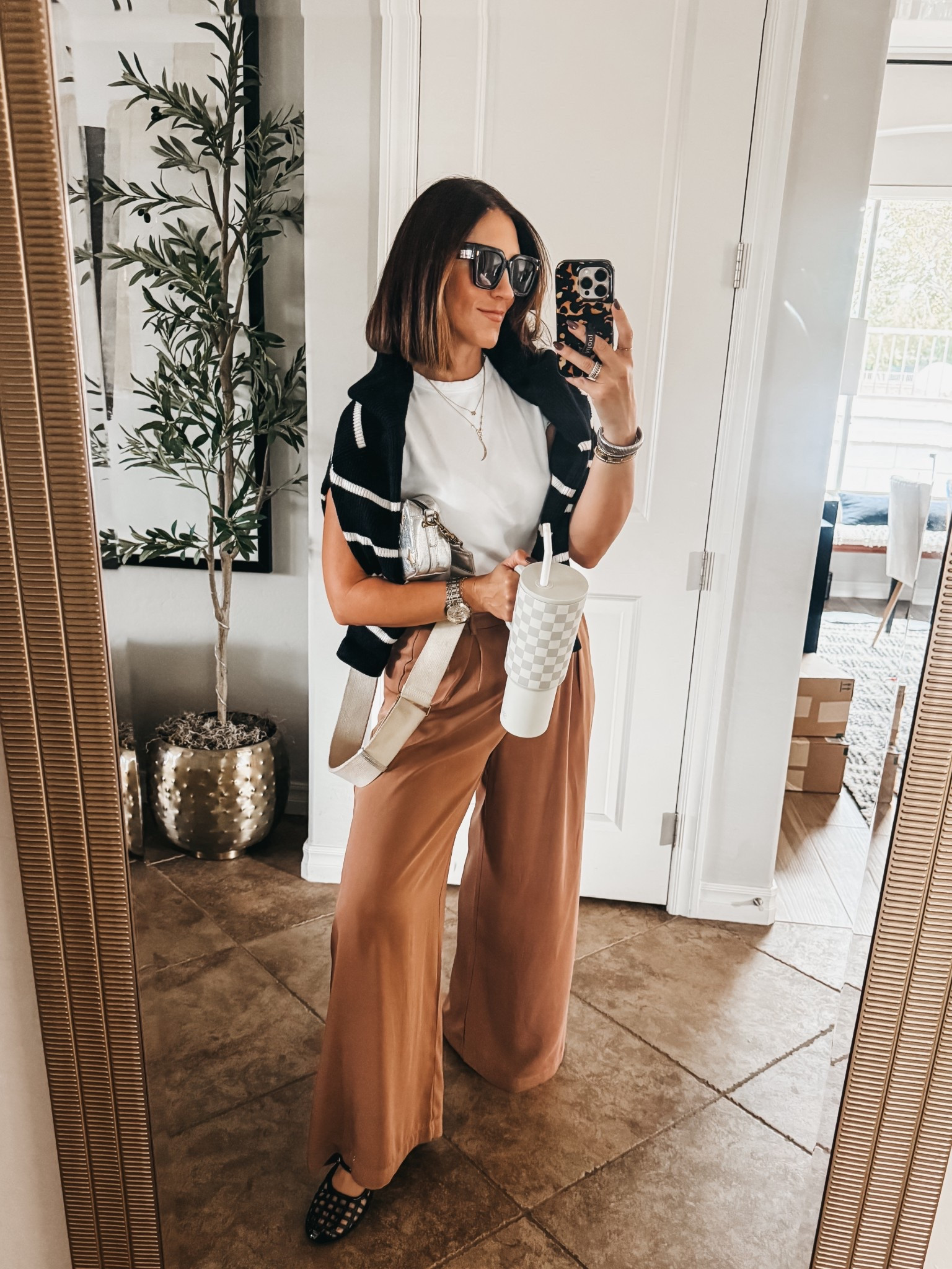 Easy spring outfit! Would wear it for Travel too! 

Wide leg trousers - size small
white tee - small
striped cardigan - size small 

#LTKOver40 #LTKTravel #LTKootd