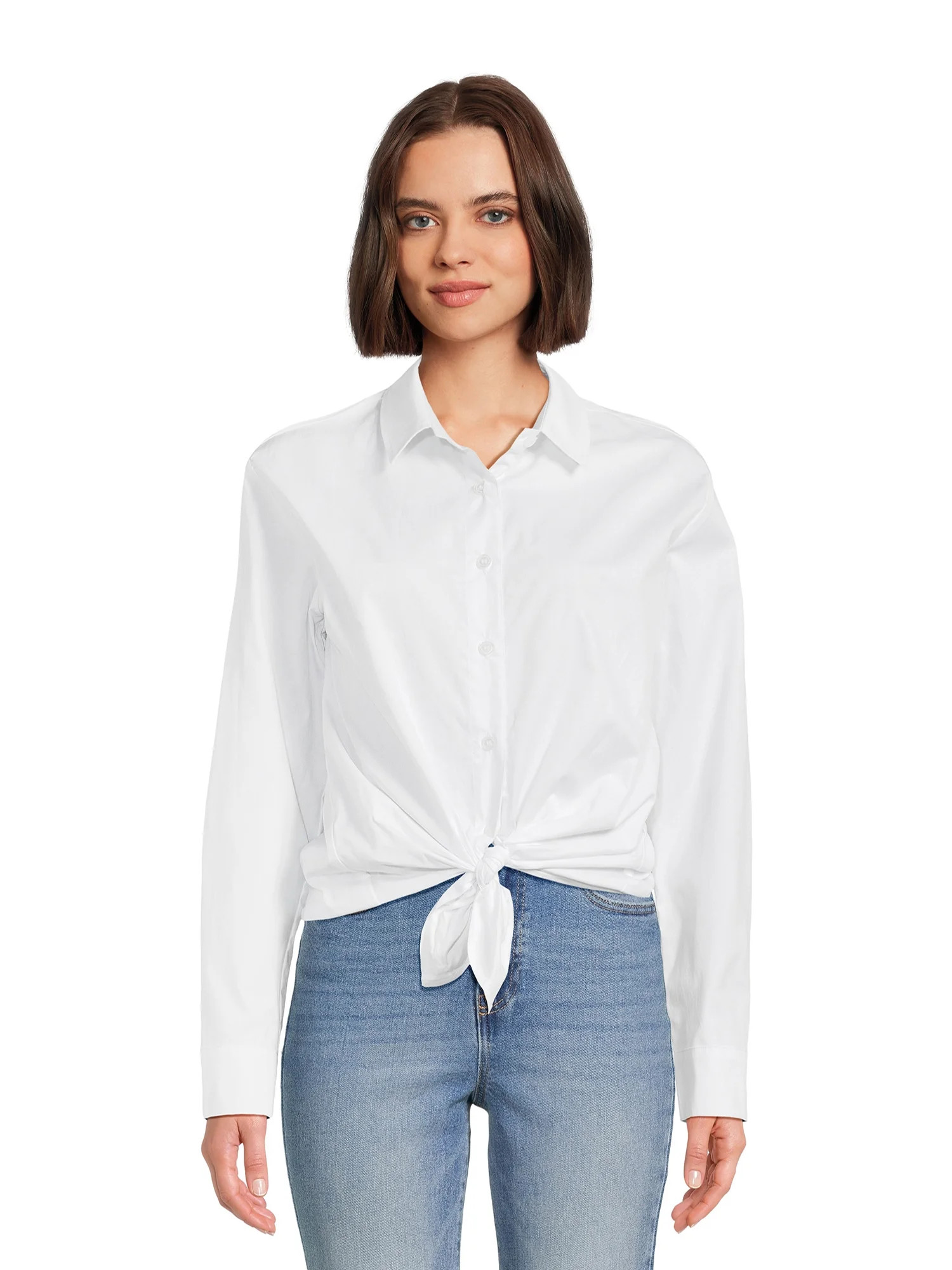 No Boundaries Juniors Poplin Shirt with Tie Front, Sizes XS-3XL | Walmart (US)