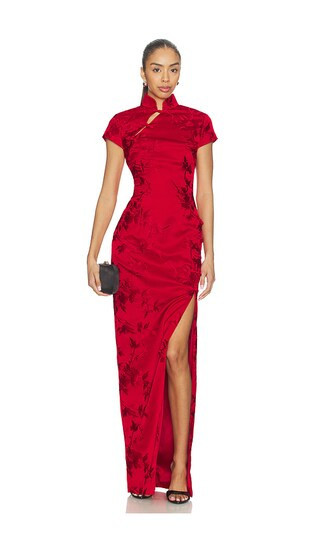 SAU LEE Isabella Embroidered Gown in Red. Size 2. Also in 4, 6. | Revolve Clothing (Global)