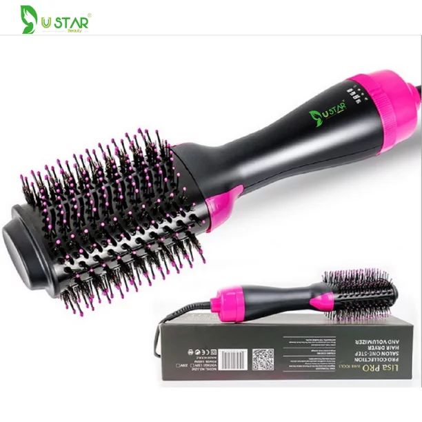 Ustar One Step Hair Dryer & Volumizer 13" Nylon Hot Air Brush, Ionic, Black | Walmart (US)