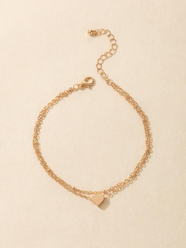 Heart Charm Layered Anklet | SHEIN