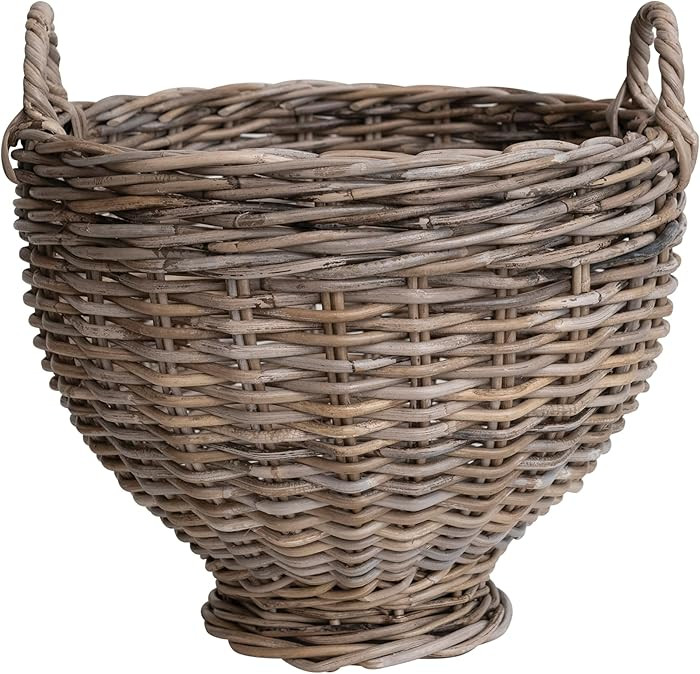 Creative Co-Op Round Woven Rattan Footed Basket Storage, Natural | Amazon (US)