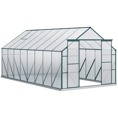 16' x 8' Aluminum Greenhouse Polycarbonate Walk-in Garden Greenhouse Kit with Adjustable Roof Vent, Rain Gutter and Sliding Door for Winter | Target
