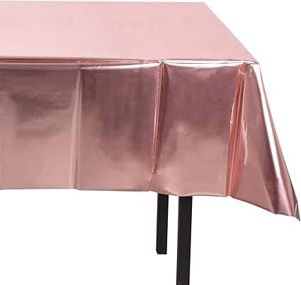 2 Packs Rose Gold Tinsel Foil Party Table Cloth Rectangular Table Cover for Wedding Birthday Bach... | Amazon (US)