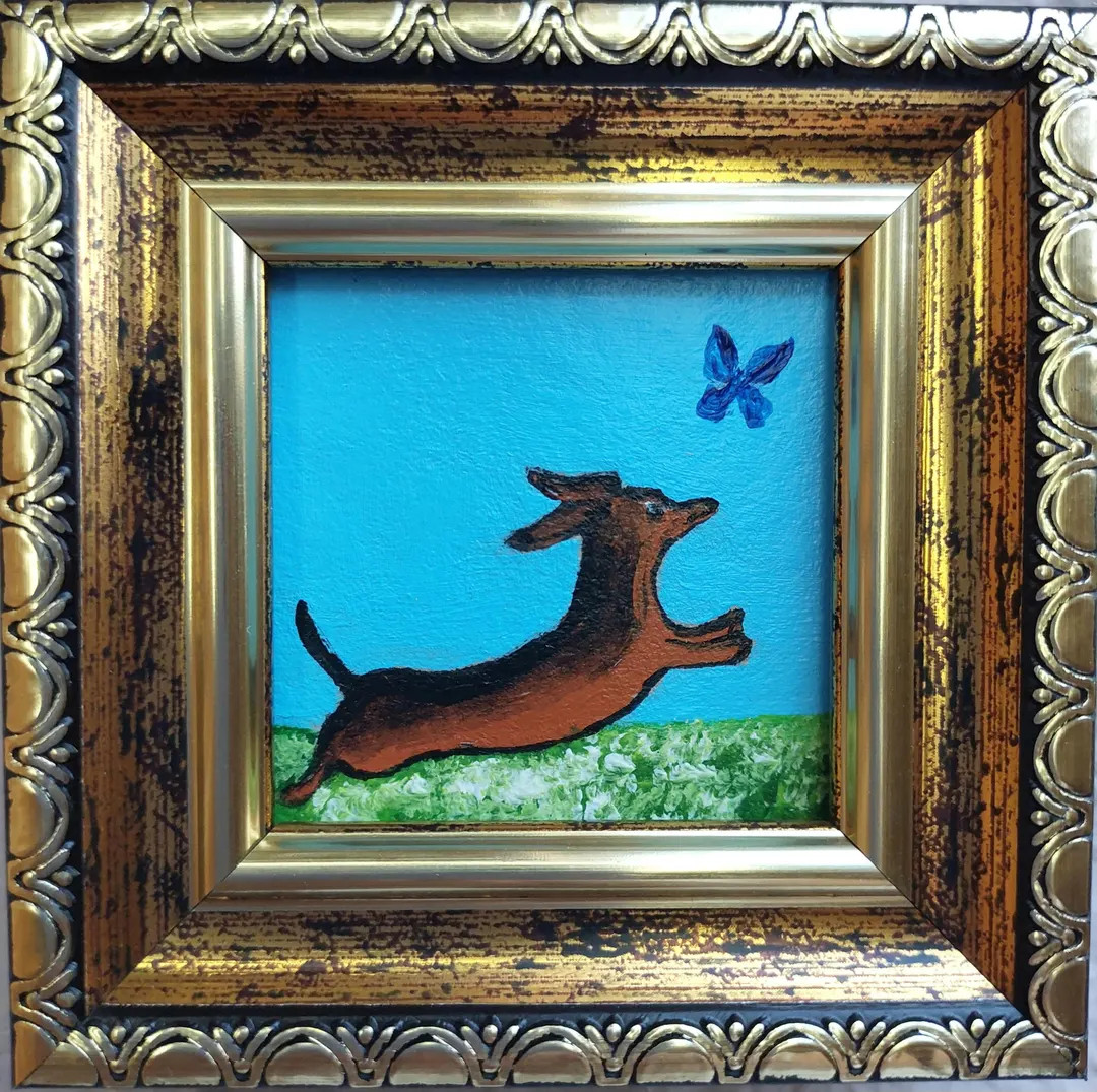 Dachshund painting Brown dog artwork original Framed Puppy painting Сute animals art | Etsy (US)