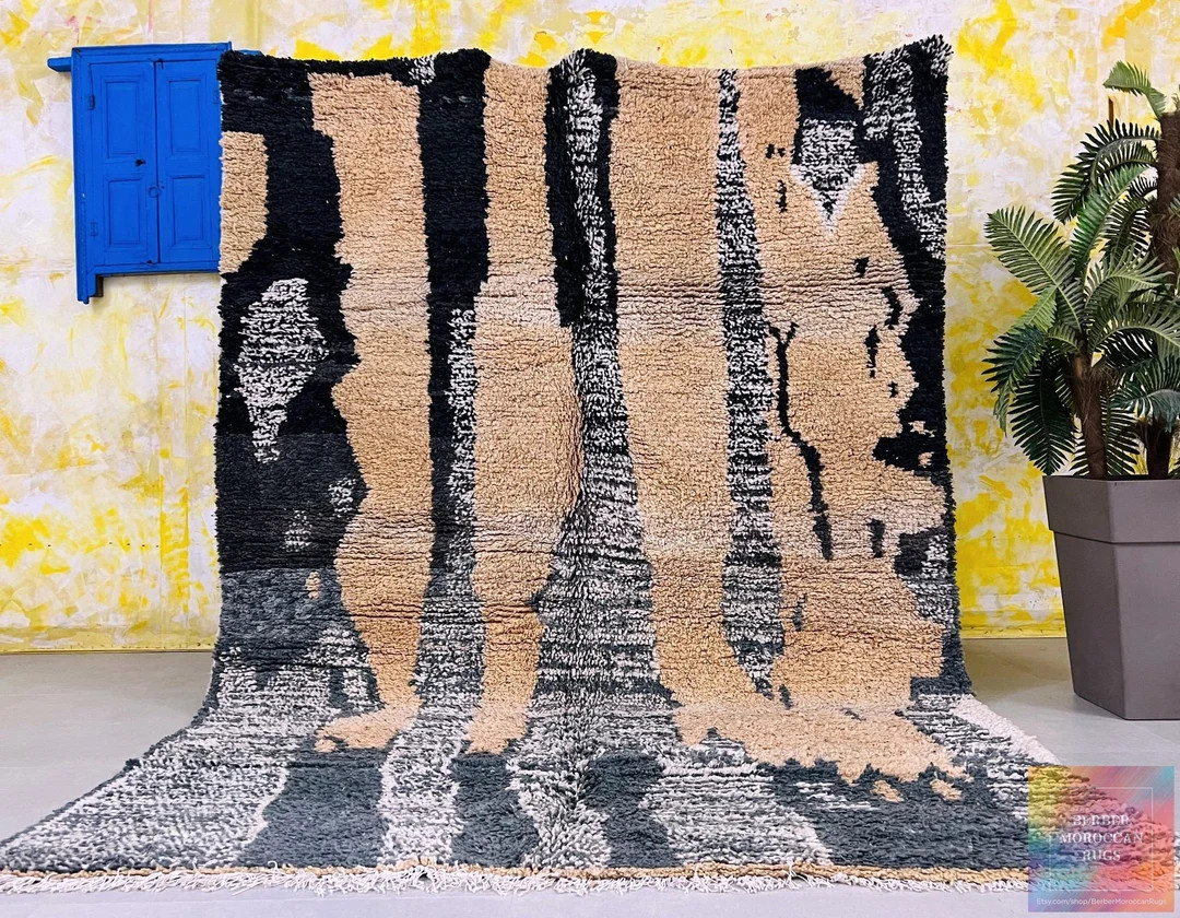 Black Morocco rug  6.7 FT x 9.5 FT- Moroccan Berber Carpet - Brown Berber rug - Beni Ourain carpe... | Etsy (US)