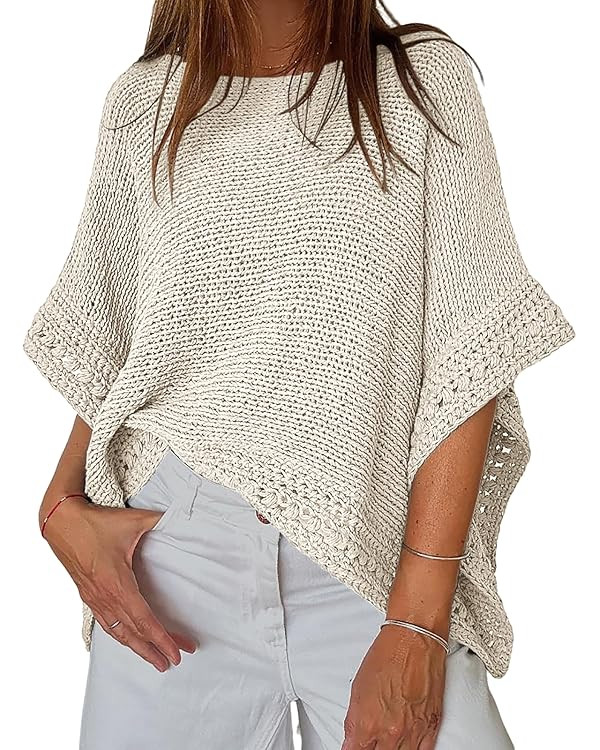 CHICME Women's Knit Tops 3/4 Batwing Sleeve Tops for Women Hollow-Out Pattern Edges Crochet Top C... | Amazon (US)