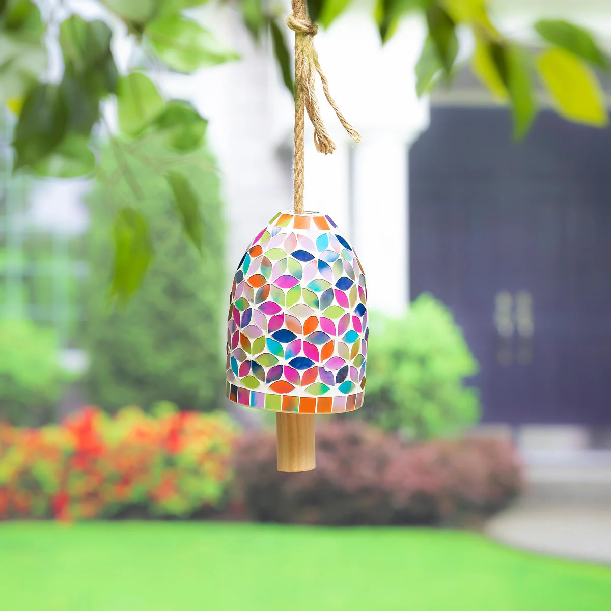 What She Shed Garden Bell, Mosaic Glass, Multi-Color Spring Flowers | Plow & Hearth