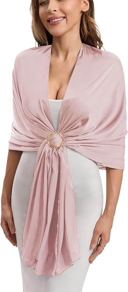 Satin Shawl Wraps for Women with Free Buckle Evening Dresses Wedding Bridal Party Silky Shawl Sca... | Amazon (US)