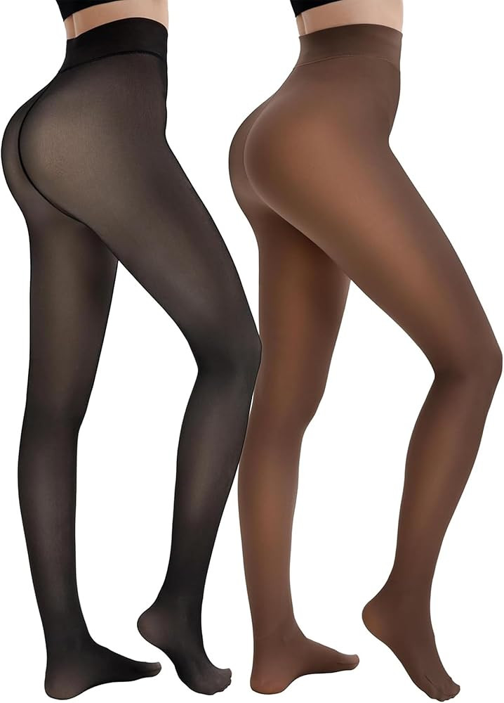 Fleece Lined Tights Sheer Thick Tight for Women Fake Translucent Warm Pantyhose Leggings Sheer Th... | Amazon (US)