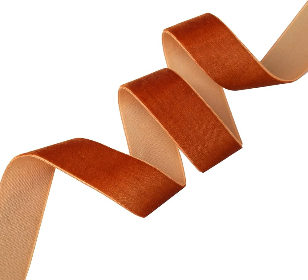 Copper Velvet Ribbon 1 Inch Copper Brown Single Face Velvet Ribbon for Christmas Tree Decoration,... | Amazon (US)