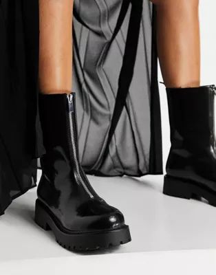 Monki Elaine vegan leather chucky zip up boot in black | ASOS (Global)