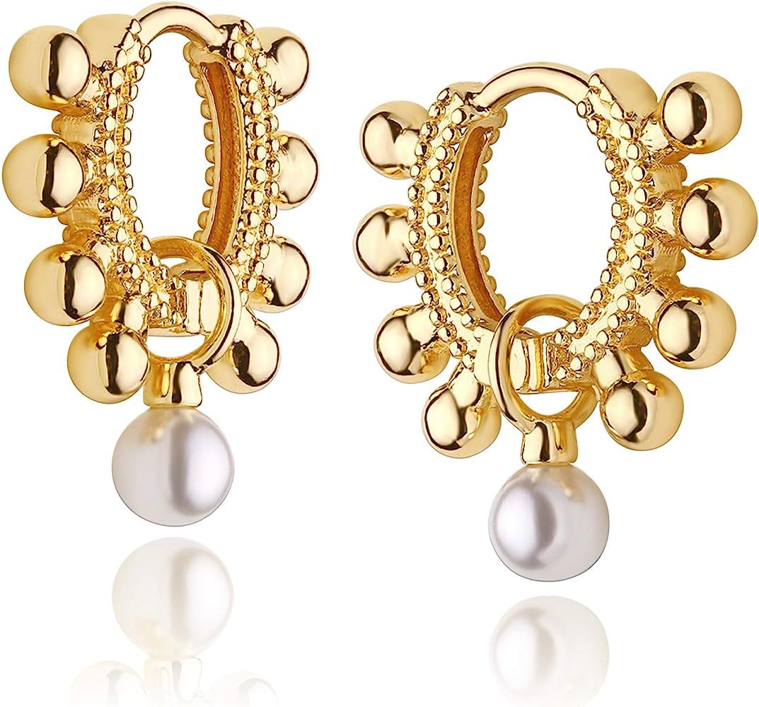 DREMMY STUDIOS Gold Dainty Huggie Hoop Earrings 18K Gold Filled Exquisite Open Tassel Dangle Char... | Amazon (US)