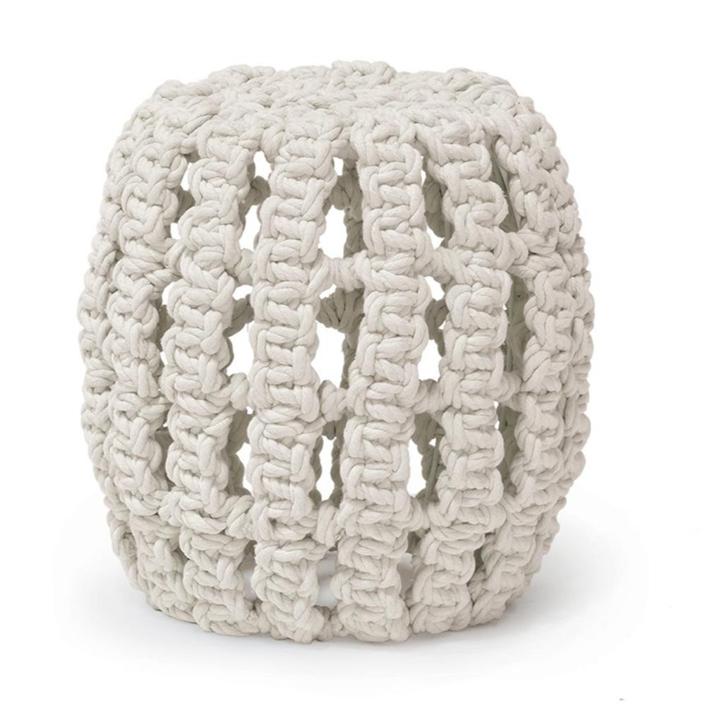 Palecek Kathryn Modern Classic Handwoven Cotton Covered White Stool | Kathy Kuo Home