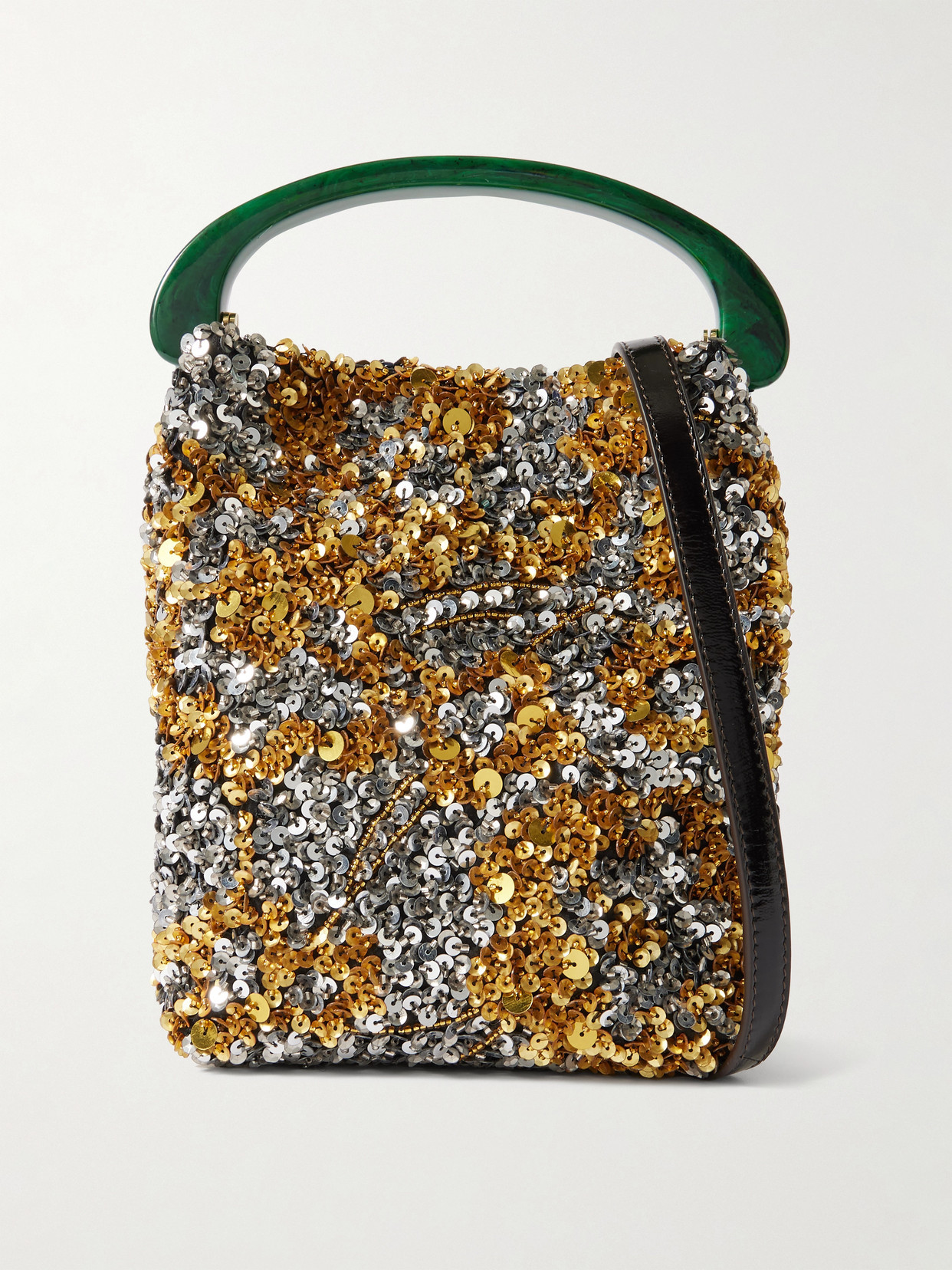 Dries Van Noten - Leather-trimmed Embellished Satin-crepe Shoulder Bag - Silver | NET-A-PORTER (US)
