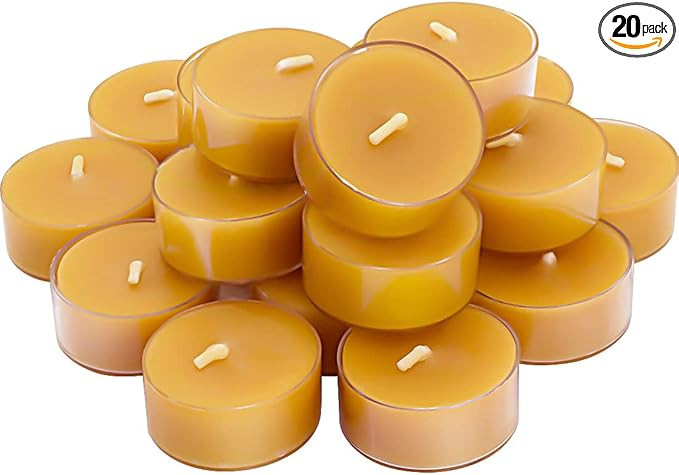 Natural Beeswax Tea Candles, DEYBBY 20 Pack Handmade Beeswax Candles, Clear Cup, Great for Home D... | Amazon (US)
