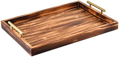 JANA Decorative Tray with Golden Handles | 18" x 13" | Large Wooden Serving Tray for Ottoman | Coffe | Amazon (US)