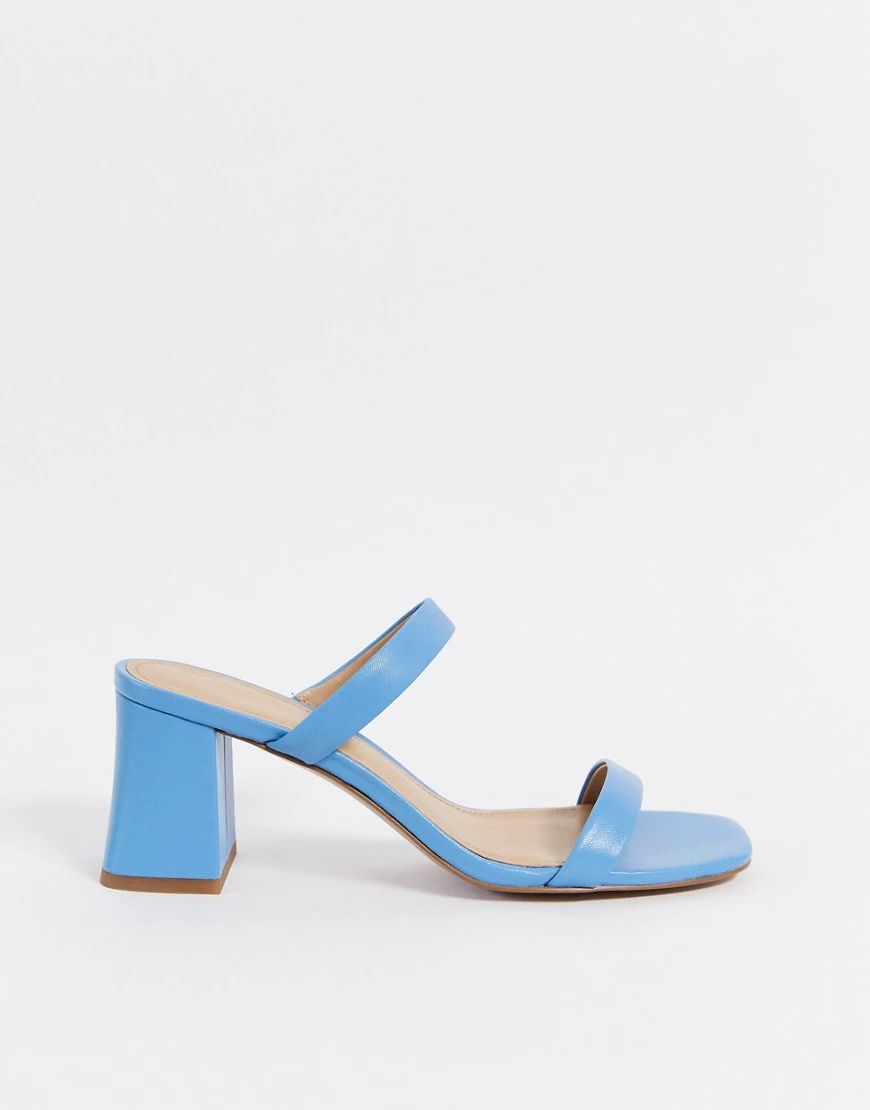 & Other Stories leather square toe heeled sandal in blue | ASOS (Global)