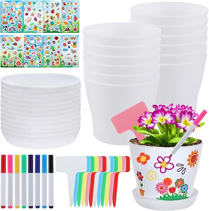 Cosweet 24 Set Paintable Flower Pot Craft Kit - with Watercolor Pens, Plant Labels, and Stickers ... | Amazon (US)