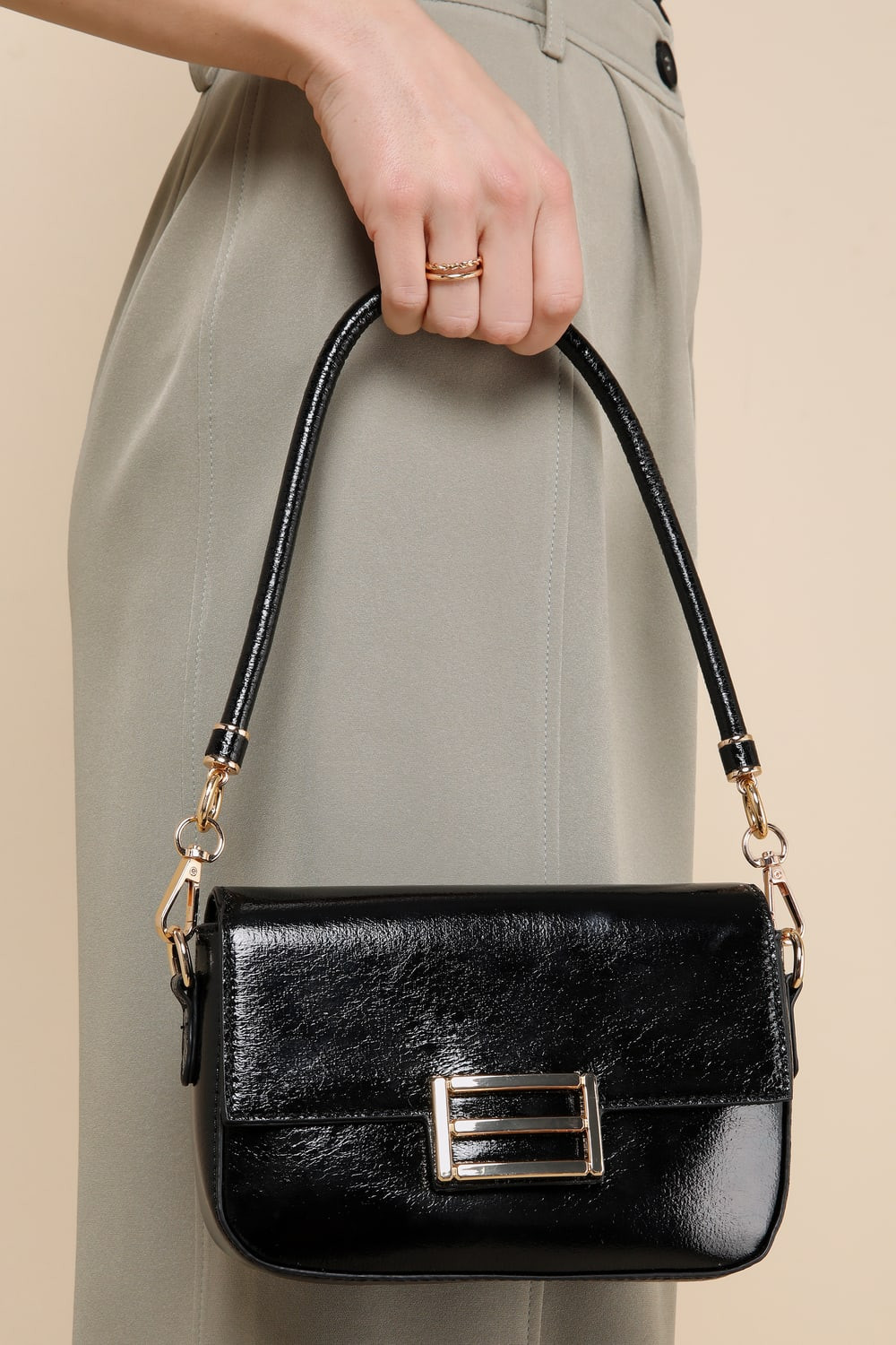 Sophisticated Always Black Patent Baguette Crossbody Bag | Lulus