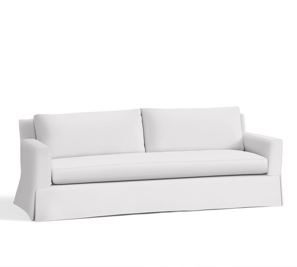 York Square Arm Sofa 95.5" with Bench Cushion Slipcover, Twill White | Pottery Barn (US)