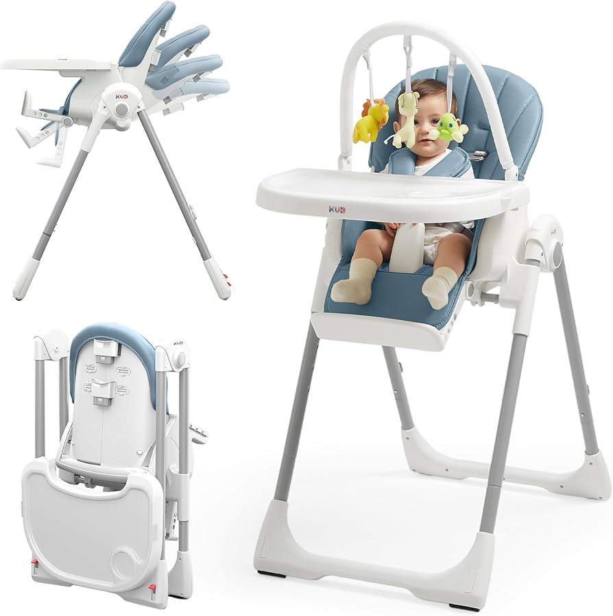 3-in-1 Foldable Baby High Chair, 7 Height & 4 Recline Adjustable, Removable Seat & Tray for Easy ... | Amazon (US)