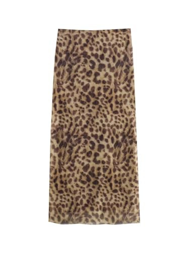 SOFIA'S CHOICE Women's High Waist Leopard Print Midi Skirts A Line Mesh Skirt Brown Leopard X-Small | Amazon (US)